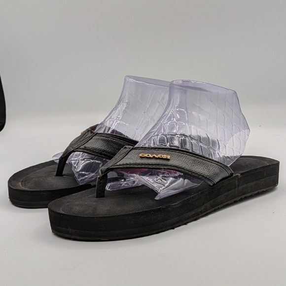 Coach 9B $95 Judy Black Leather Platform Thong Flip Flop Sandals Red Lining main image 10